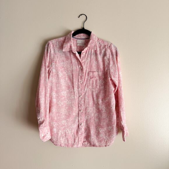 J. Crew Pink + White Floral Print Ultimate Everyday Button Up Shirt - Size 4 - Picture 9 of 10